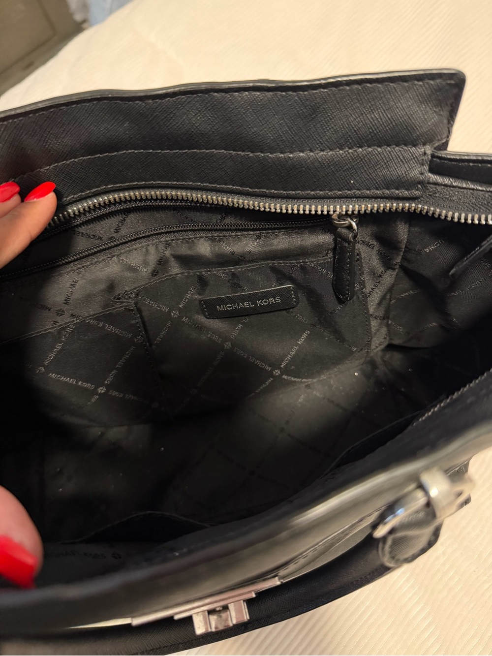 Michael Kors Black Saffiano Leather Tote with Silver Hardware - Picture 3 of 5